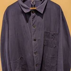 Vintage French chore coat, Blue cotton twill, XL